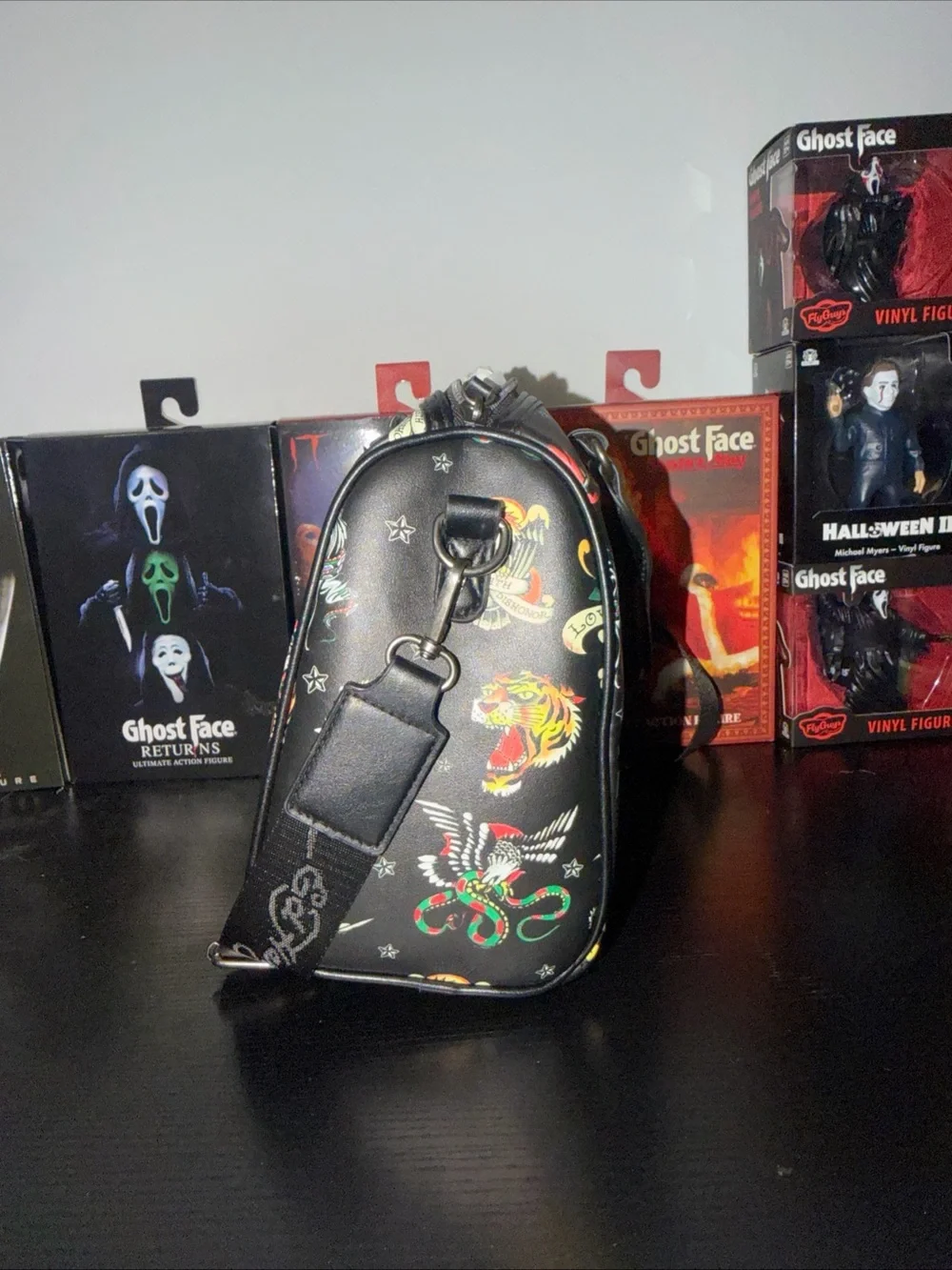Black Tattoo-Print Duffel Bag - Travel Weekender
